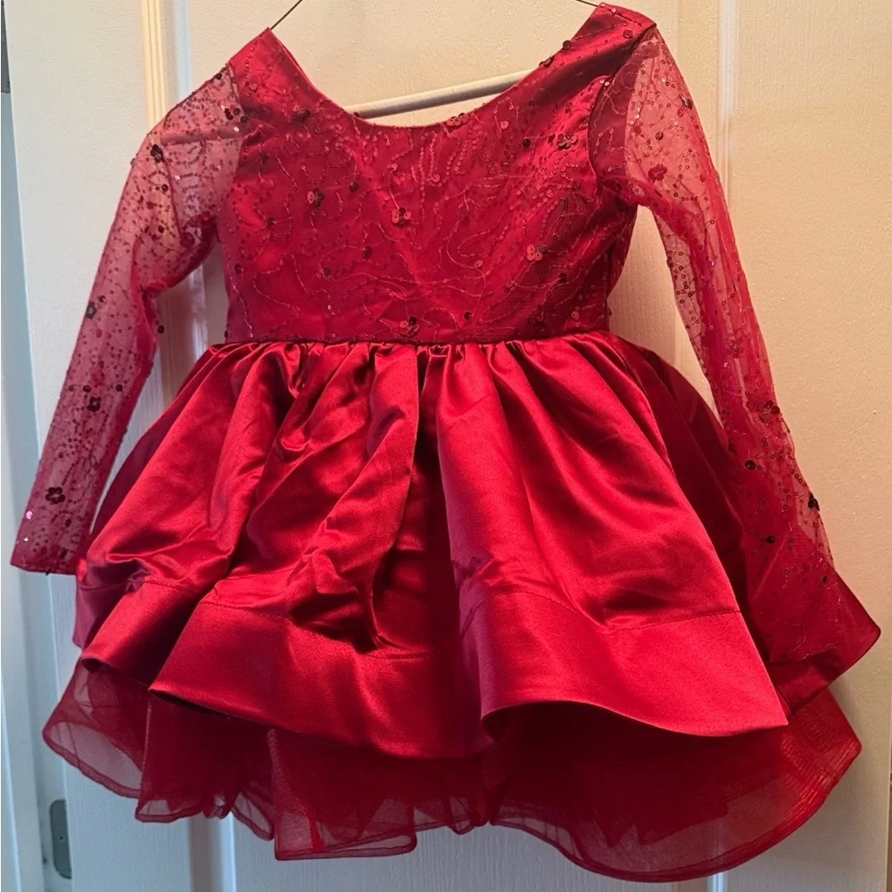 Wine red Sparkly sequin puffy tulle princess dress
